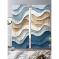 thumbnail image 4 of Beige Blue Ombre Semi Sheer Curtains 96 Inch Length 2 Panels Set, Moire Abstract Artwork Sheer Kitchen Curtain Privacy Voile Window Curtain for Living Room Bedroom Rod Pocket Drapes, 4 of 7