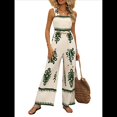 thumbnail image 1 of Mono Informal de una Pieza para Mujer, Estilo Bohemio, para Verano, con Tirantes Fruncidos, Pierna , Pantalones Largos y Bolsillos Verde XL, 1 of 6