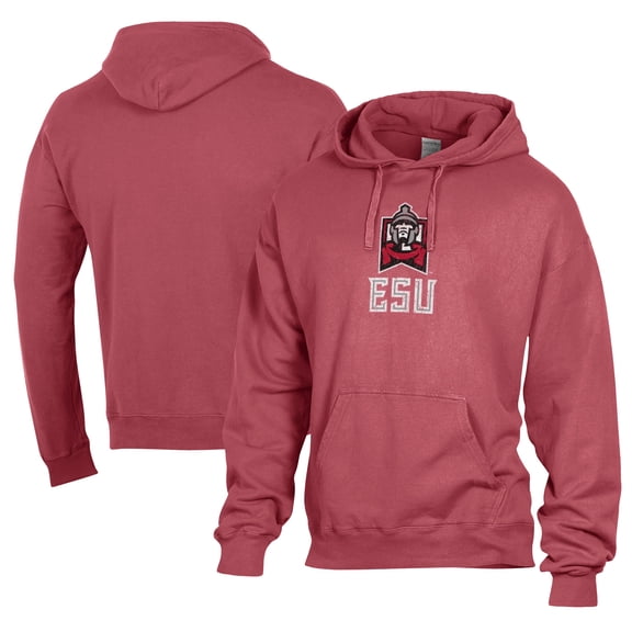 Men's Comfort Wash  Red East Stroudsburg Warriors Lightweight Fleece Pullover Hoodie
