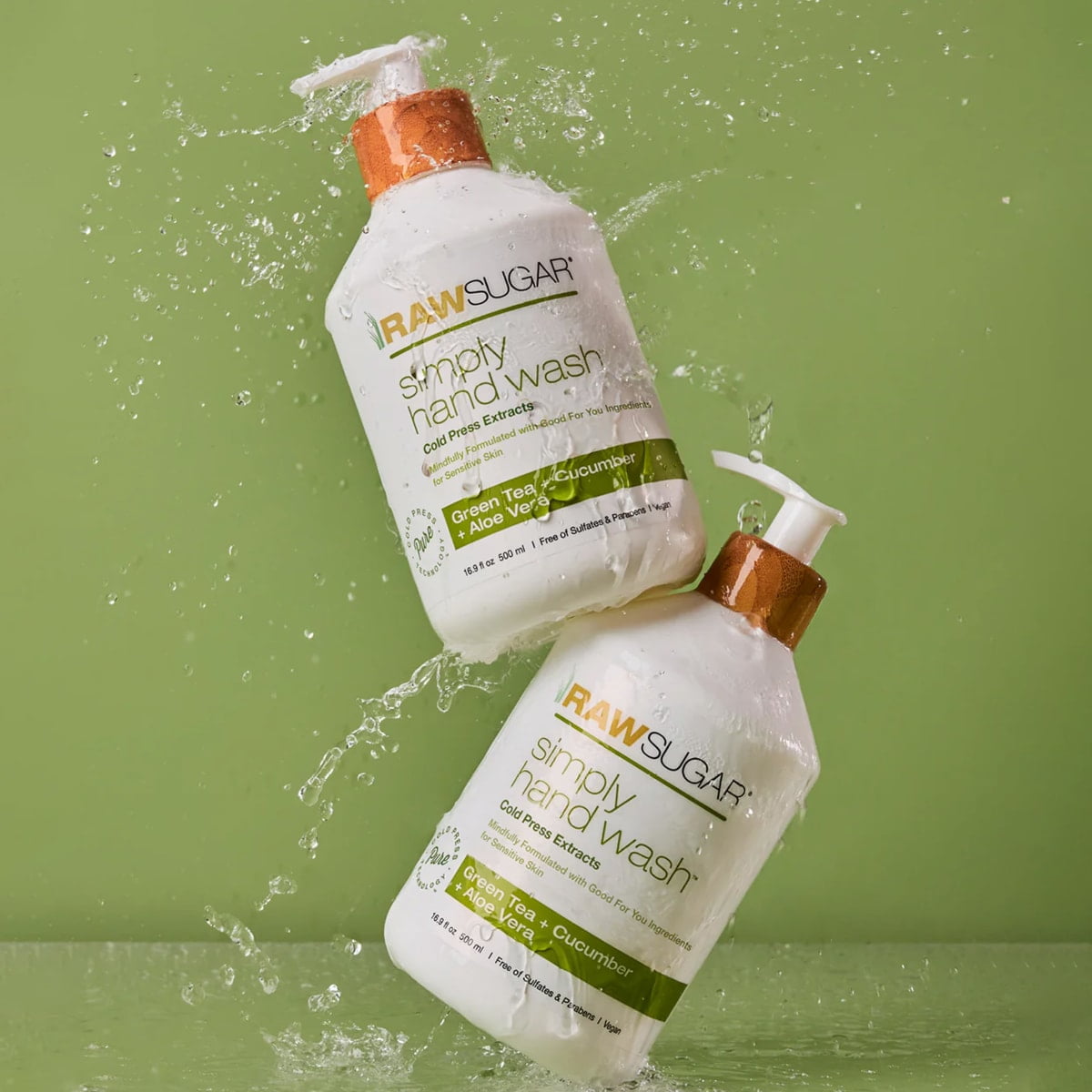 Raw Sugar Simply Hand Wash for Sensitive Skin, Green Tea + Cucumber + Aloe Vera Hand Soap, 16.9 fl oz