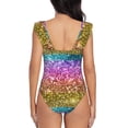 thumbnail image 6 of Yiaed Glitter Rainbow Print Women's Ruffled One Piece Swimsuit V Neck Swimwear Slimming Monokini for Woman-X-Large, 6 of 8