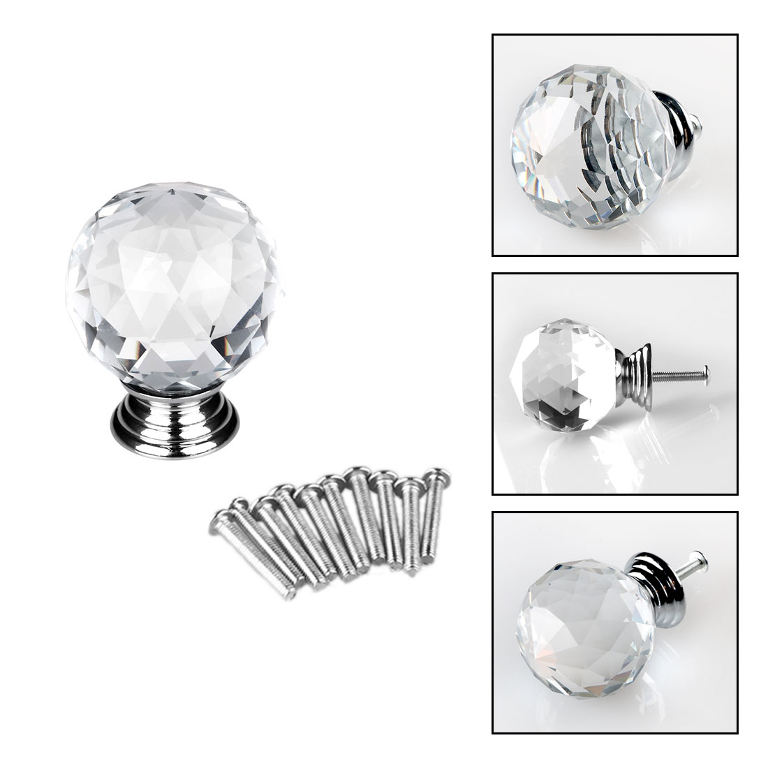 Unique Bargains 1.18" Crystal Glass Cabinet Knob Polished Chrome