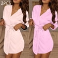 thumbnail image 2 of Tqyyweavej 2Pcs Women's Short Kimono Robe Lace Lightweight Sleepwear Soft Loungewear Casual Ladies Bathrobe Nightgown, 2 of 9