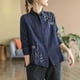 thumbnail image 1 of MHFRRA Camisa de Manga Larga con Bordado Floral para Mujer, Blusa Minimalista Holgada Azul, 1 of 8
