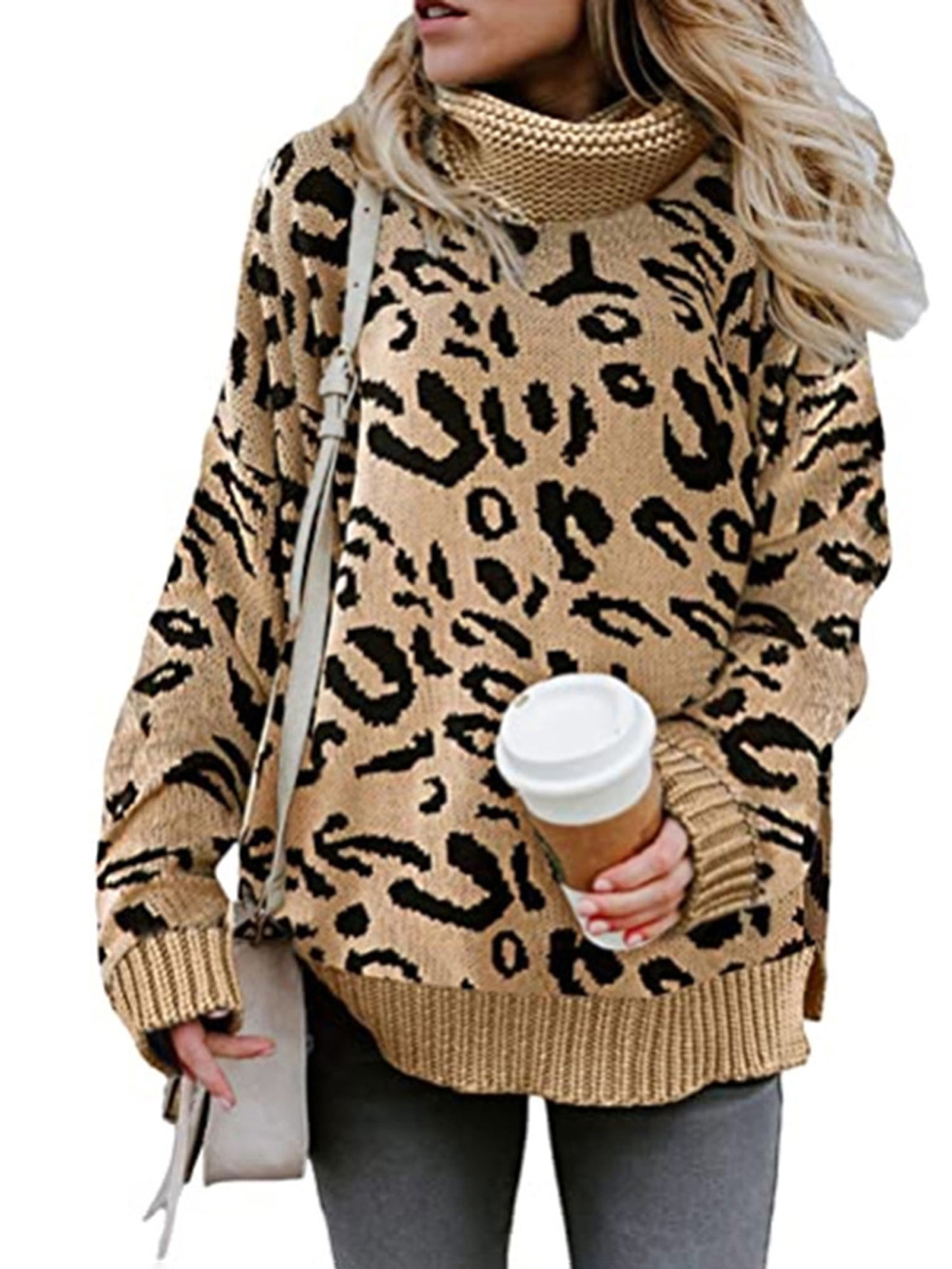 Womens Leopard Print Sweater, Casual 