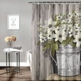 thumbnail image 2 of Pratyus White Flower White Vase Wooden Door Modern Waterproof Shower Curtain with Hooks Washable Chic Bathroom Decor 100% Polyester Fiber Country Cottage & Farmhouse Style 69x72, 2 of 7