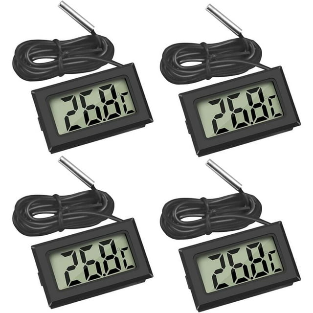 Mini Digital Thermometer with Waterproof External Probe for Refrigerator Freezer Aquarium 4 Pieces