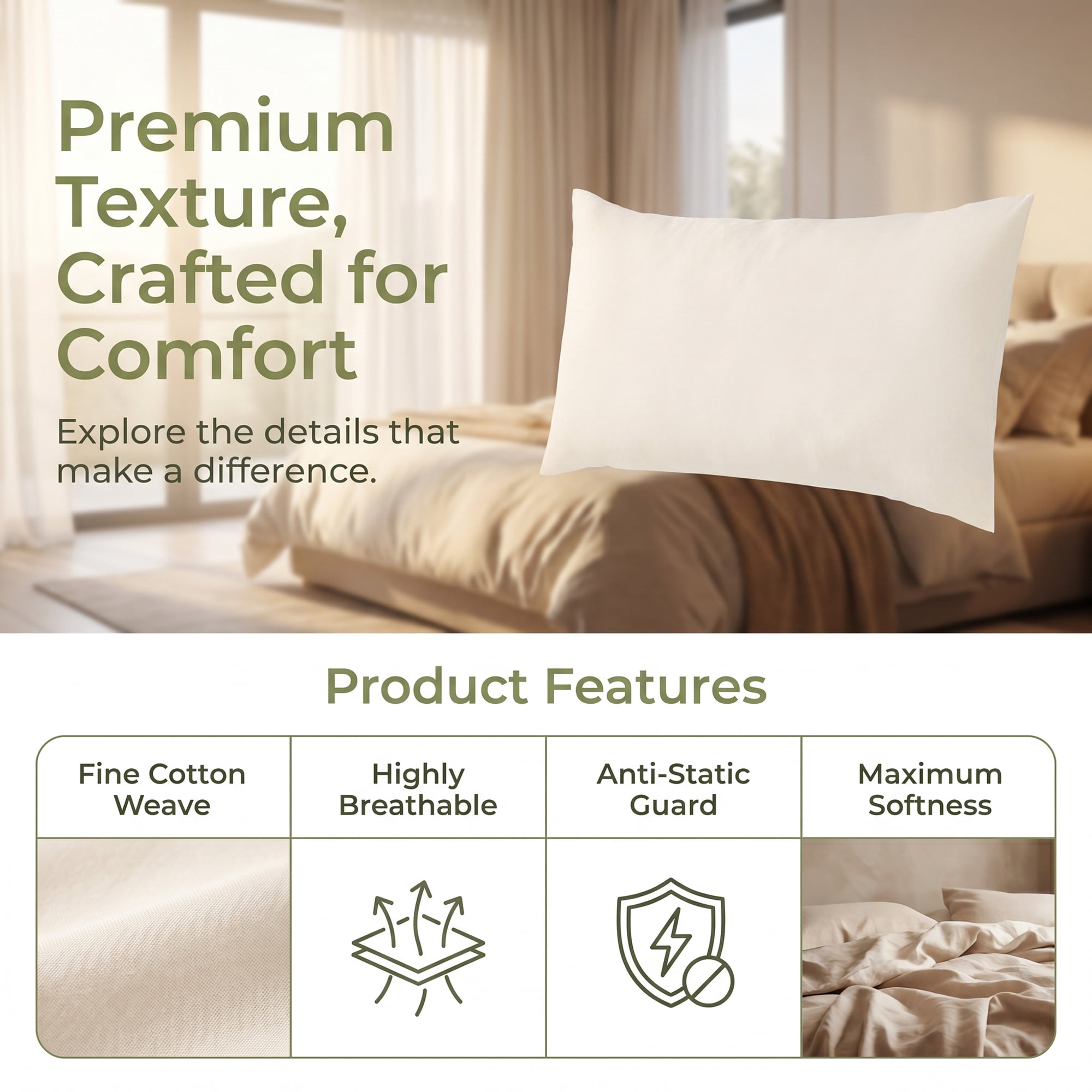 Unique Bargains Breathable Cotton Covers Pillow Protectors with Zipper Standard Size Queen White