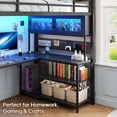 thumbnail image 3 of Afuhokles Twin Size Loft Bed with L-Shaped Gaming Desk, Hutch and Storage Drawers, Power Outlet, Metal Loft Bed Frame with RGB Lights, Black, 3 of 8