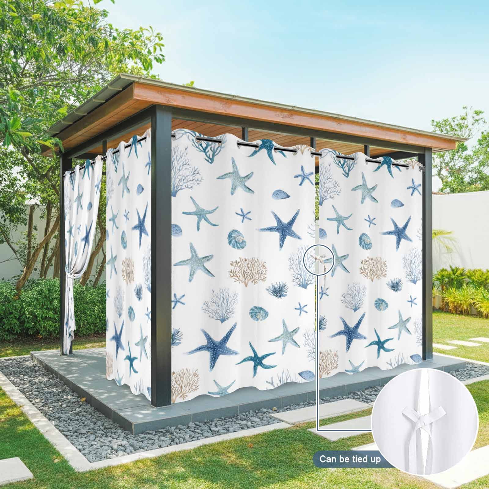 Oceans Animal Outdoor Curtains for Patio, Summer Blue Starfish Seanut Coral Seagrass Sunshade Privacy Drapes Grommet Waterproof Outside Curtains for Porch/Cabana/Balcony 54"x 108", 1 Panel