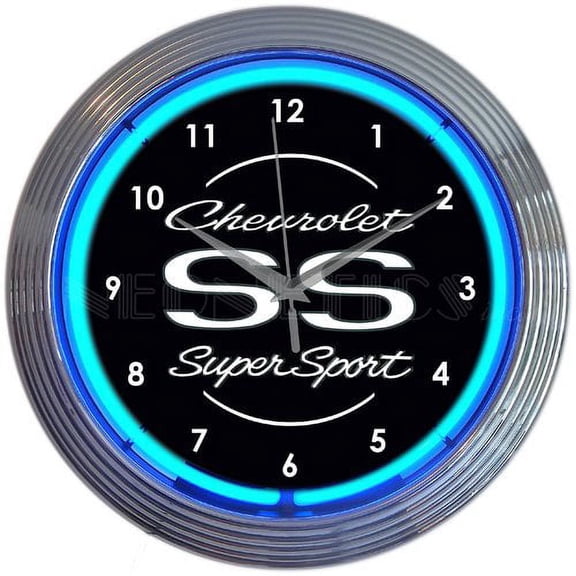 Neonetics Chevrolet Chevy SS Super Sport Clock, 15 Inch Diameter with Blue Neon ? 8CHVSS