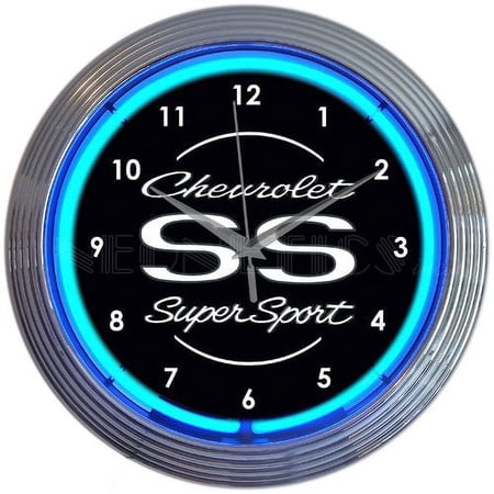 Neonetics Chevrolet Chevy SS Super Sport Clock, 15 Inch Diameter with Blue Neon ? 8CHVSS