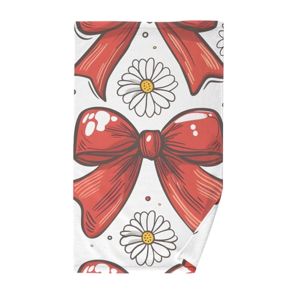 Red Cherry Bow Flower Cotton Face Towels Absorbent Hand Towel Soft Bathroom Towel for Kitchen Hotel Decoration