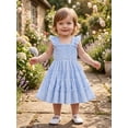 thumbnail image 5 of BemeyourBBs Toddler Baby Girl Plaid Gingham Dress Little Girl Summer Smocked Sundress Ruffled Trim Flying Sleeve A Line Casual Dress, 5 of 9