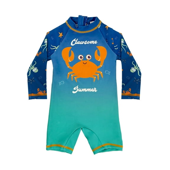 weVSwe Baby Boy Swimsuit - UPF 50  Rash Guard Bathing suit - One-Piece Long Sleeve Swimsear 0-3T