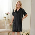 thumbnail image 4 of snilers Silk Nightgown for Women Summer Loose Short Sleeve Chemise Soft V Neck Sleepwear Nightie, 4 of 7
