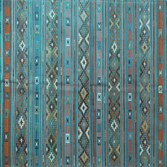 Ahgly Company Indoor Square Southwestern Light Blue Country Area Rugs, 7' Square