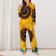 thumbnail image 2 of Fuzoiu Golden Sunflower in Blue Print Women's Long-Sleeved Pajama,Lounge Button Down Nightwear,Womens Notch Collar Pajama Set-Large, 2 of 7