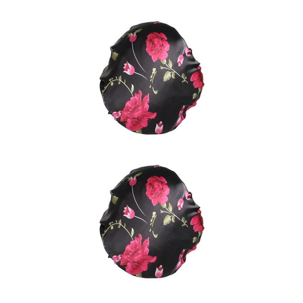 Jumpingount Gorro de quimioterapia para mujer, gorro de baño, bufanda para la cabeza, gorro de dormir, turbantes de moda, cubierta para la cabeza, Negro 2piezas