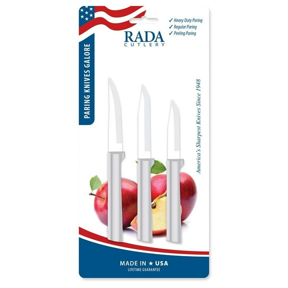 RADA Cutlery 3-Piece Paring Knife Galore Knife ProPak DS01, Stainless Steel Hollow Ground Blade, Made in USA, Silver Handles