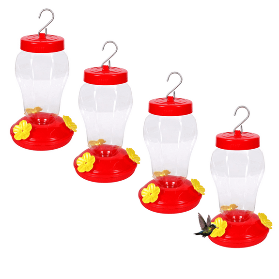 FSSTAM Plastic Hanging Hummingbird Feeders 6.75 in, Red Clear Birds Feeder for Outdoors Window Garden Tree Feeder Hanger with Hook and Perch, 4 Ct.