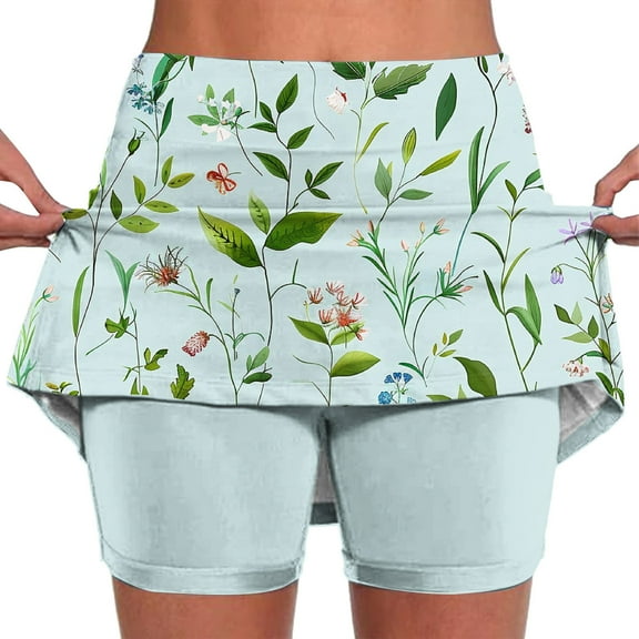 USSUMA Linen Shorts for Women Floral Prints Running Pull-on New Elastic Quick Dry Skinny Shorts Skirts Leisure Mid Waist Sports Trendy Shorts Leggings Slim Fit Shorts for Trekking Multicolor L