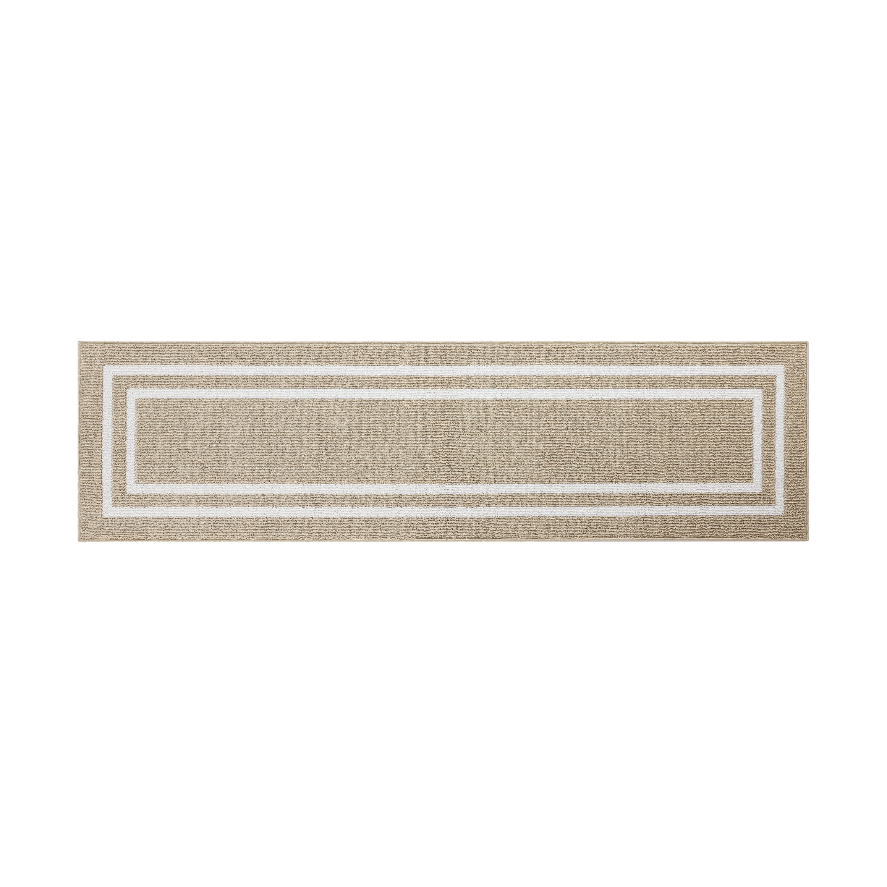 Washable Skid-Resistant Runner Rug, Border, Beige and White, 26" x 72"