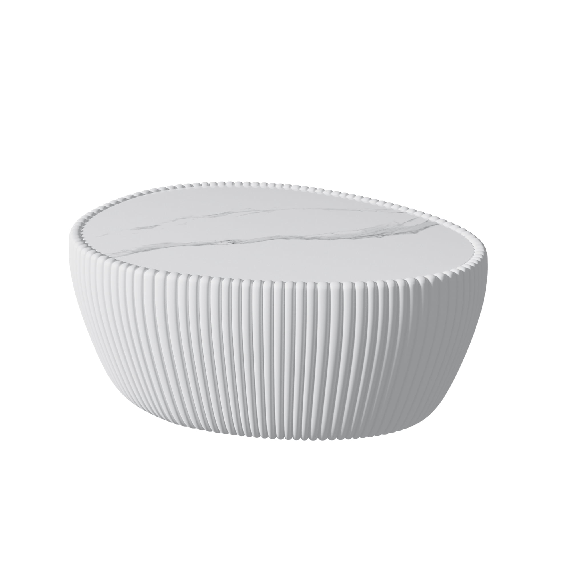 Leumius Modern Coffee Table, Sintered Stone Goose Eggs Shape Leather Sofa End Table, Luxurious Side Table for Home Decor Living Room White