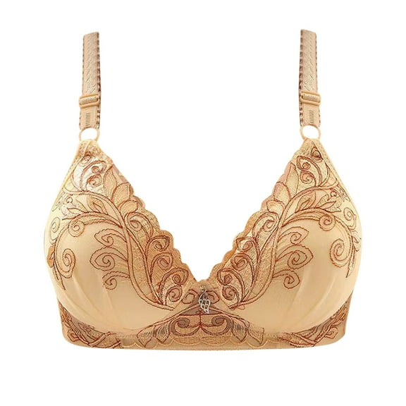 FRSASU Plus size Woman's Comfortable Lace Breathable Bra Underwear No Rims Yellow XL