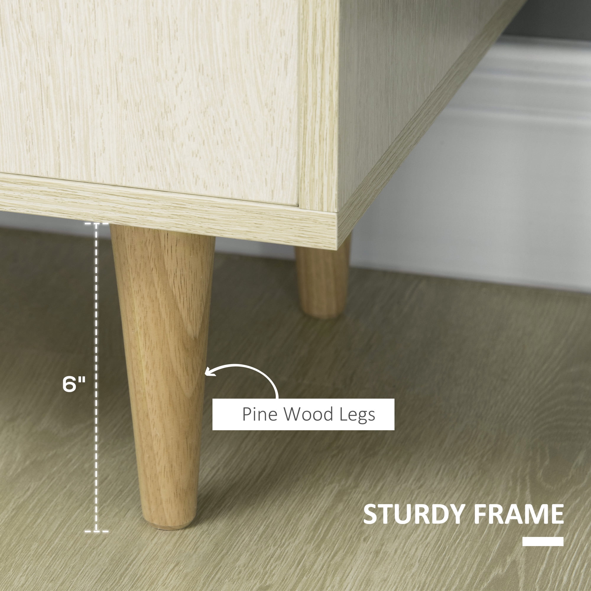 HOQBN Sideboard Buffet Cabinet, Accent Cabinet with 2 Doors, Adjustable Shelves and Wood Legs for Living Room, Kitchen, Natural