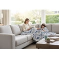 thumbnail image 4 of Serafina Home Decorative Home Decor Ocean Life Coastal Throw Blanket: Soft Plush Velvet Fleece Calming Hues of Blues Greys on White, Accent with Shells Coral and Starfish, 4 of 12