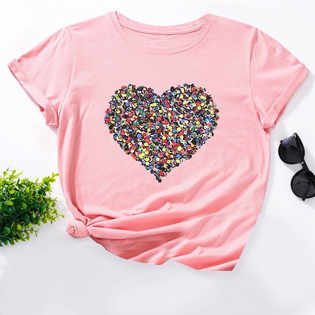 QISIWOLE - Camisetas para mujer, camisetas con gráfico de corazón valiente, camisetas divertidas de manga corta para mujer, camisetas retro inspiradoras, liquidación por menos de $10