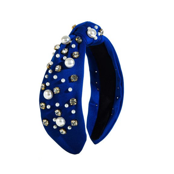 XDIAHBPL Turbans For Women Headband Diamond Pearl Denim Fabric Headband High Head Hair Accessories Blue