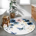 thumbnail image 3 of Round Rugs 3Ft, Navy Blue Spring Floral Round Area Rug Washable Indoor Throw Carpet, Farmhouse Butterfly Watercolor Small Non Slip Circle Rug for Bedroom Living Room Home Decor Aesthetic, 3 of 8