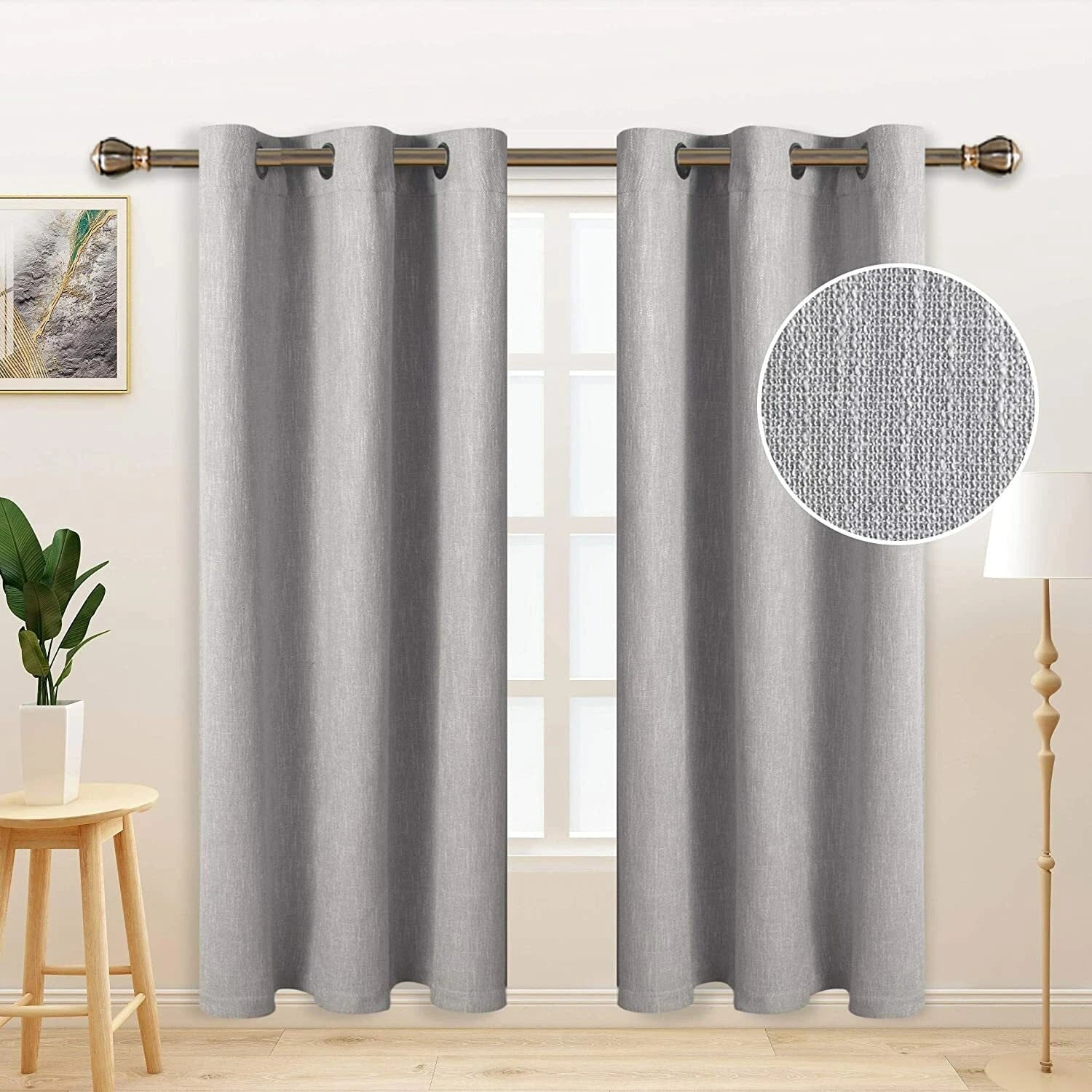 LORDTEX Burlap Linen Privacy Blackout 1 Panel Curtains Thermal Lining 100" x 84" in GREY