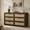 Dark Oak, variant on Vintagearth 6 Drawer Dresser for Bedroom, FSC‑Certified 1.18" Thick Wooden Curved Edge Chest of Drawers with Natural Rattan Drawer, Natural Oak