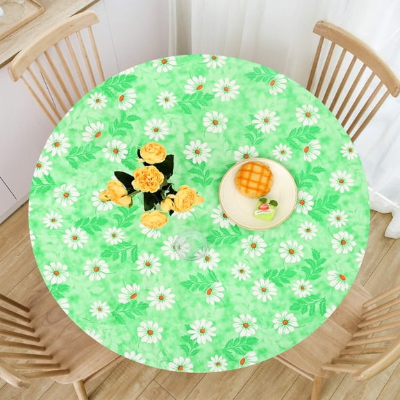 Austok Round Elastic Fitted Tablecloth with Flannel Backing Table Cloth Waterproof Oil Proof Plastic Table Cover Compatible for 43.31-55.12 inch Round