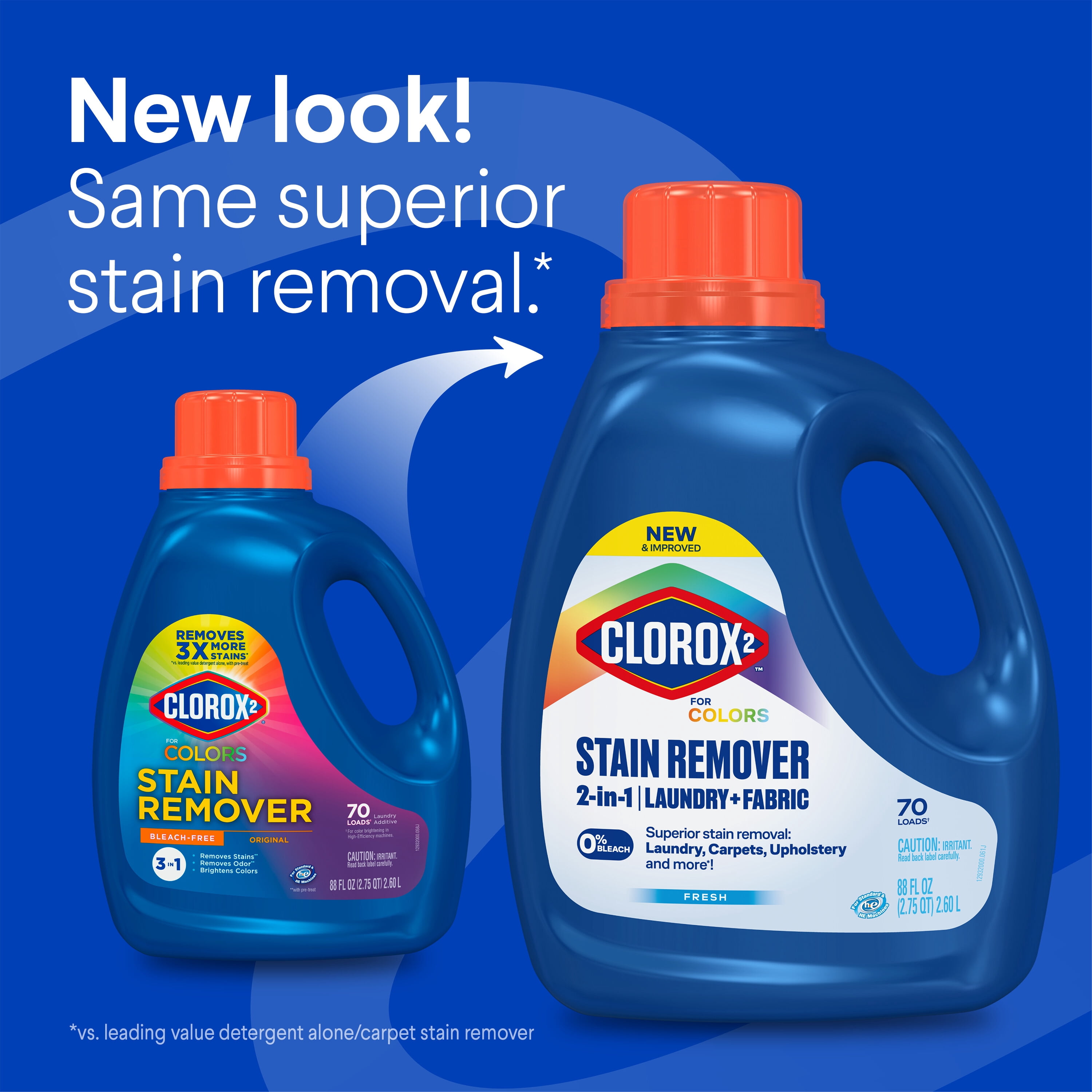 Clorox 2 For Colors Stain Remover, 2 in 1 Laundry + Fabric, Bleach Free, Fresh Scent, 88 Fl Oz.