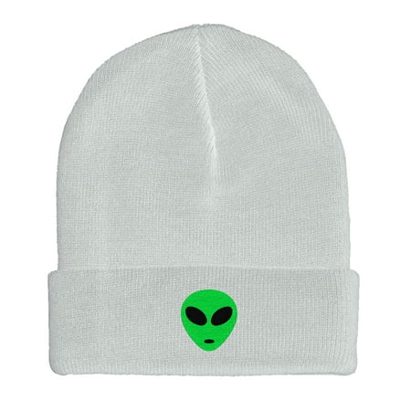 Bne Embroidered Green Alien Warm Winter Beanie Green Alien-Em-0028-White