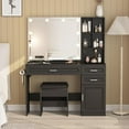 thumbnail image 2 of Vabches Vanity Set with Lighted Mirror & Glass Top, Makeup Table with 3 Drawers and Lots of Shelves, Black, 2 of 9