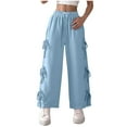 thumbnail image 3 of XPMWRP Womens Fall Wide Leg Pants Bow Tie Loose Sweatpants Elastic Waist Casual Drawstring Baggy Workout Pant Without Pocket Light Blue M, 3 of 9