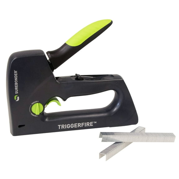Surebonder TRIGGERFIRE Staple Gun Kit with 720 Staples Included - 2 Strips of Each Size 1/4", 5/16", 3/8", and 9/16" - Great for DIY, Upholstery, Insulation, Woodworking, Home Repair, Carpeting