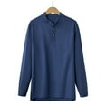 thumbnail image 2 of UVEASISHA Linen Henley Shirts for Men Big and Tall Stand Collar Button Up Shirt Side Slit Casual Regular Fit T-Shirt Solid Color Pullover Tops Navy L, 2 of 4