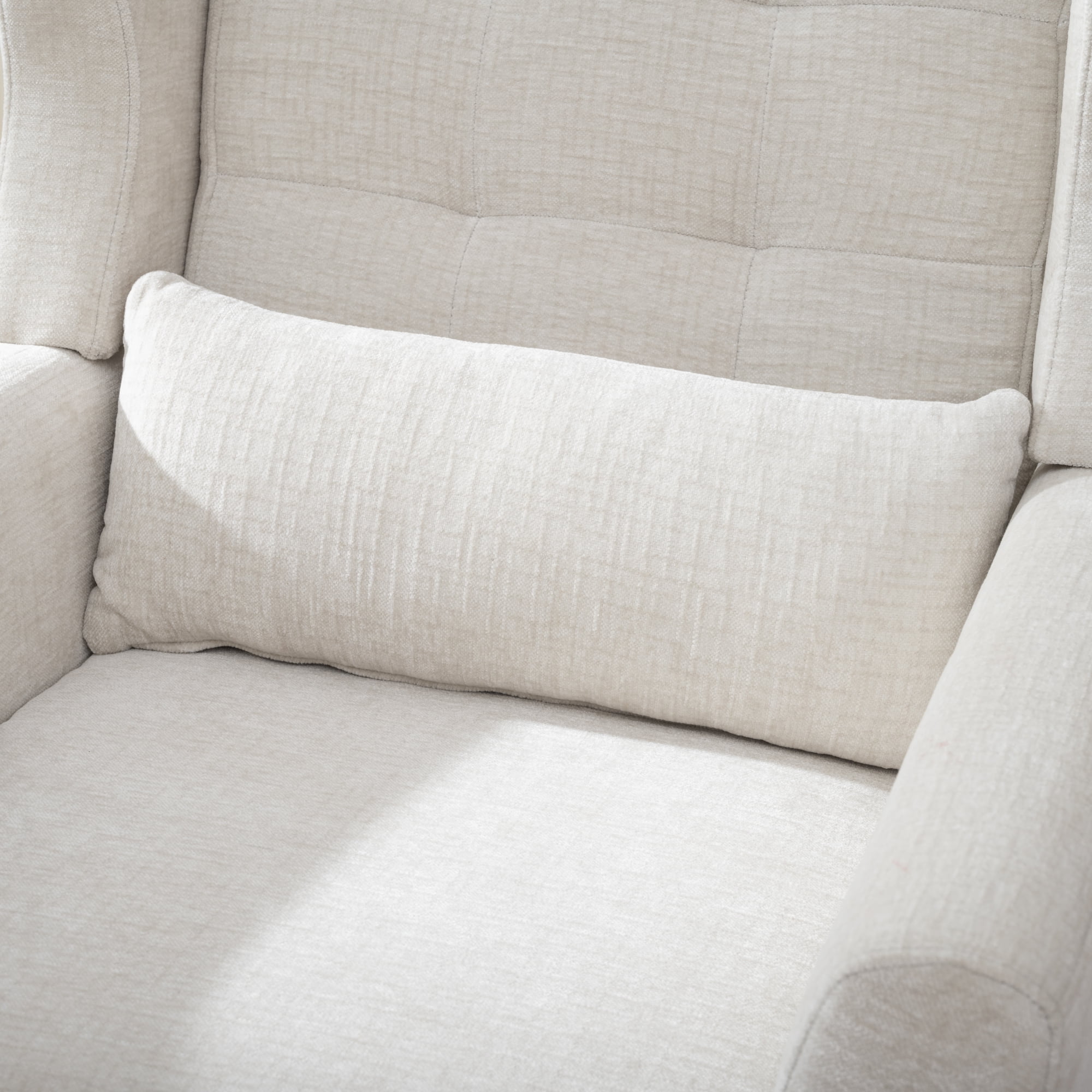 Leumius Modern Accent Chair with Solid Wood Leg, Chenille Armchair with Pillow, Comfy Soft Padded Lounge Chair for Small Space, Bedroom, Living Room Beige