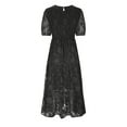thumbnail image 6 of ibuvkizy Summer Dresses for Women Clearance Fashion Short Sleeve Evening Gowns Casual Solid Round Neck Waisted Layer Chiffon Party Holiday Dress With Belt, 6 of 9