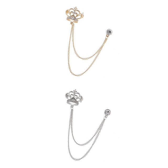 2x de Rhienstone para Hombre con Cadena en Capas Borla Pin de Solapa Broche Ramillete