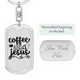 thumbnail image 2 of Coffee And Jesus Stainless Steel or 18k Gold Premium Swivel Dog Tag Keychain, 2 of 10