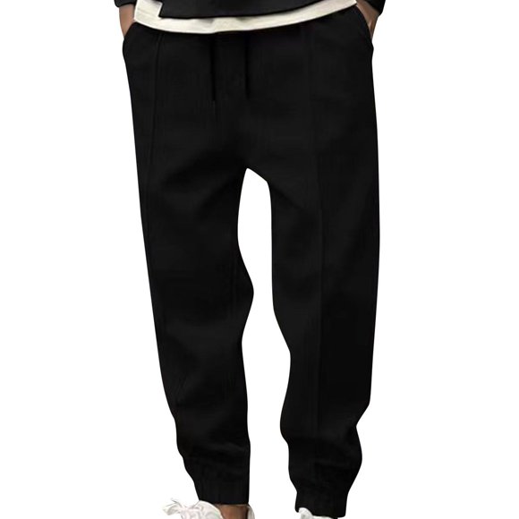 RXIRUCGD Men's Fashion Drawstring Elastic Waist Solid Color Casual Sweat Length Pants, Black, Size: S