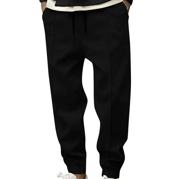 Pantalones largos de moda para hombre, con cordón, cintura elástica, color sólido, informales, largos, para hombre