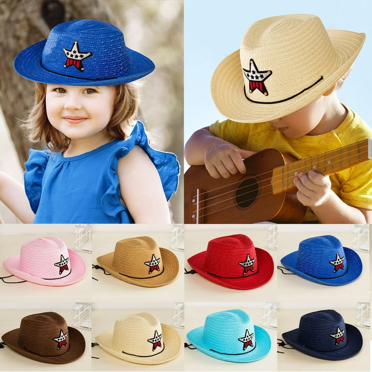 EHQJNJ Bucket Hat Summer Sun Straw 6 Colours Beach Girls Boys Kids Child  Western Cowboy Hat 2 to 6Y Baby Winter Hats 12-18 Months Boy Baby Winter  Hats